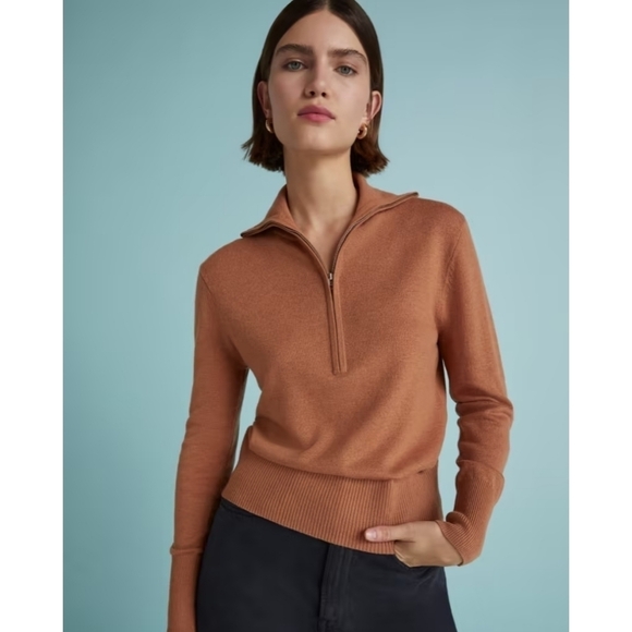 Everlane Sweater Women Brown The Luxe Merino Half Zip Camel Tawny Tan Yak - Picture 1 of 16